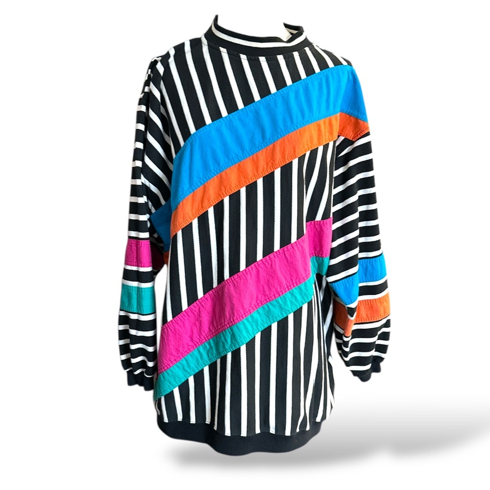 Vintage 80’s Greenline Oversized‎ Striped Multicolor long sleeve shirt size M